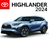 3/4 Quarter Left Facing Image of a blue 2024 Toyota Highlander