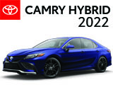 3/4 Quarter Left Facing Image of a Blue 2022 Camry Hybrid