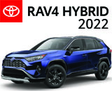 3/4 Quarter Left Facing Image of a Blue 2022 RAV4 Hybrid