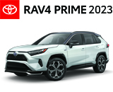 3/4 Quarter Left Facing Image of a White 2023 RAV4 Prime